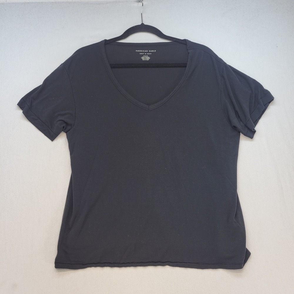 American Eagle T-Shirt Womens Medium Black Soft & Sexy V-Neck Short Sleeve Tee